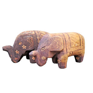 2 Vintage Carved Balsa Wood Elephants - Home Decor